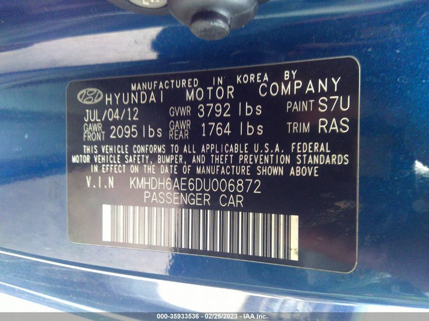 2013 HYUNDAI ELANTRA COUPE SE KMHDH6AE6DU006872
