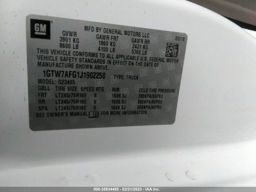 2018 GMC SAVANA CARGO VAN 1GTW7AFG1J1902250