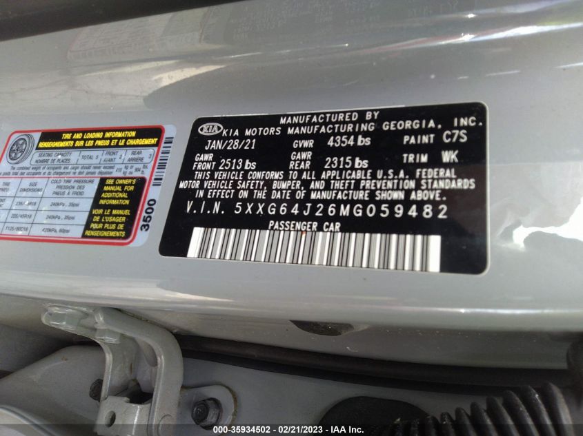 2021 KIA K5 GT-LINE - 5XXG64J26MG059482