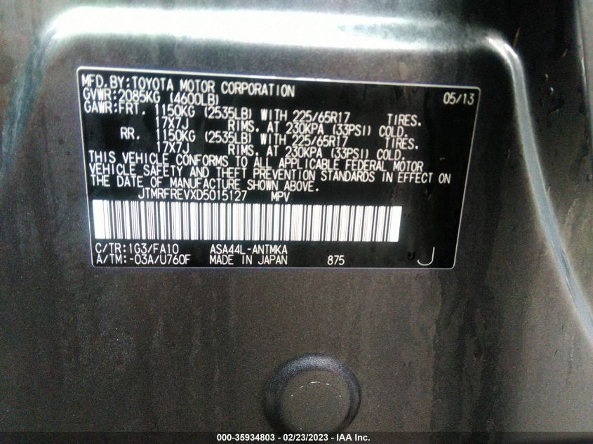 2013 TOYOTA RAV4 XLE - JTMRFREVXD5015127