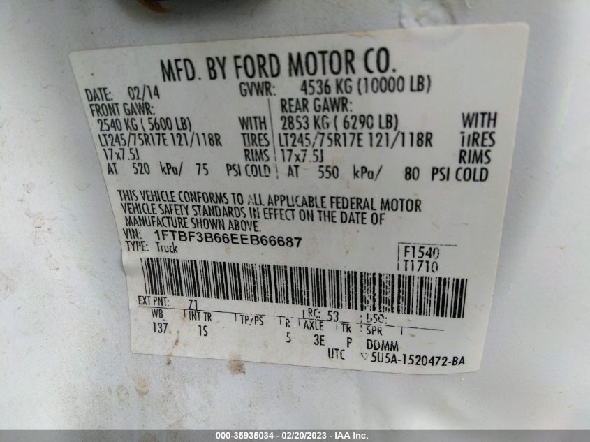 2014 FORD SUPER DUTY F-350 SRW XL/XLT 1FTBF3B66EEB66687