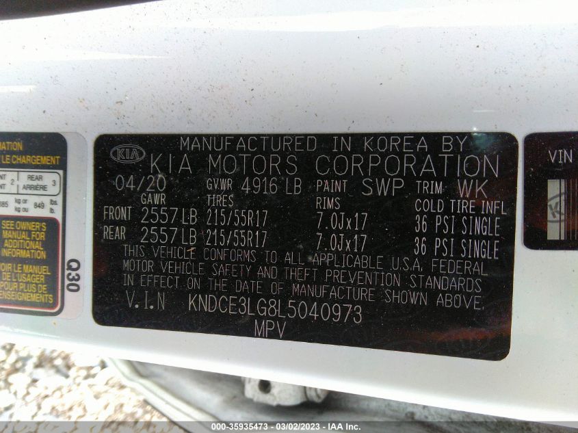 2020 KIA NIRO EV EX PREMIUM KNDCE3LG8L5040973