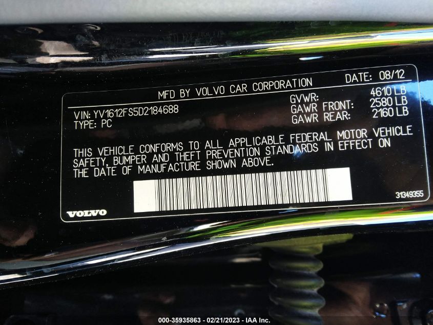 2013 VOLVO S60 T5 - YV1612FS5D2184688