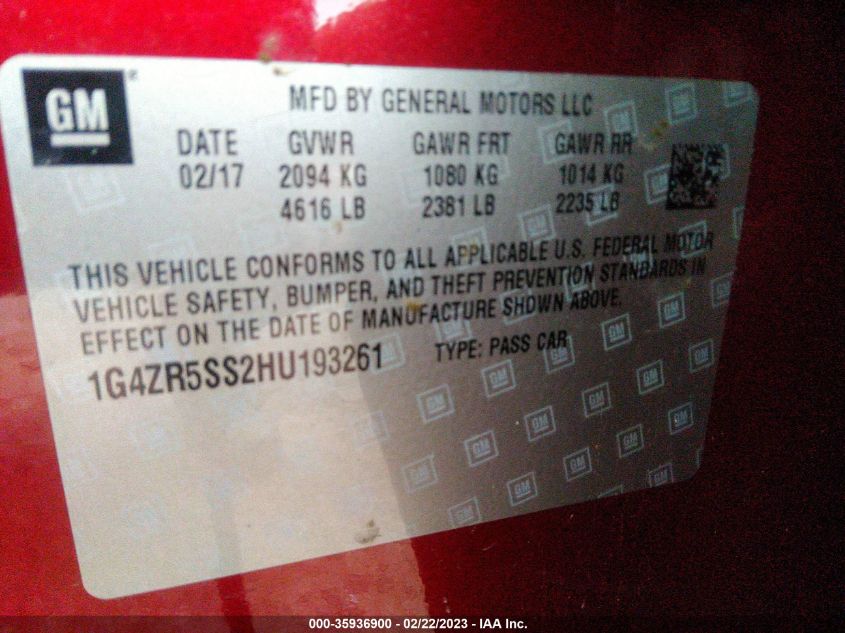 2017 BUICK LACROSSE PREMIUM - 1G4ZR5SS2HU193261
