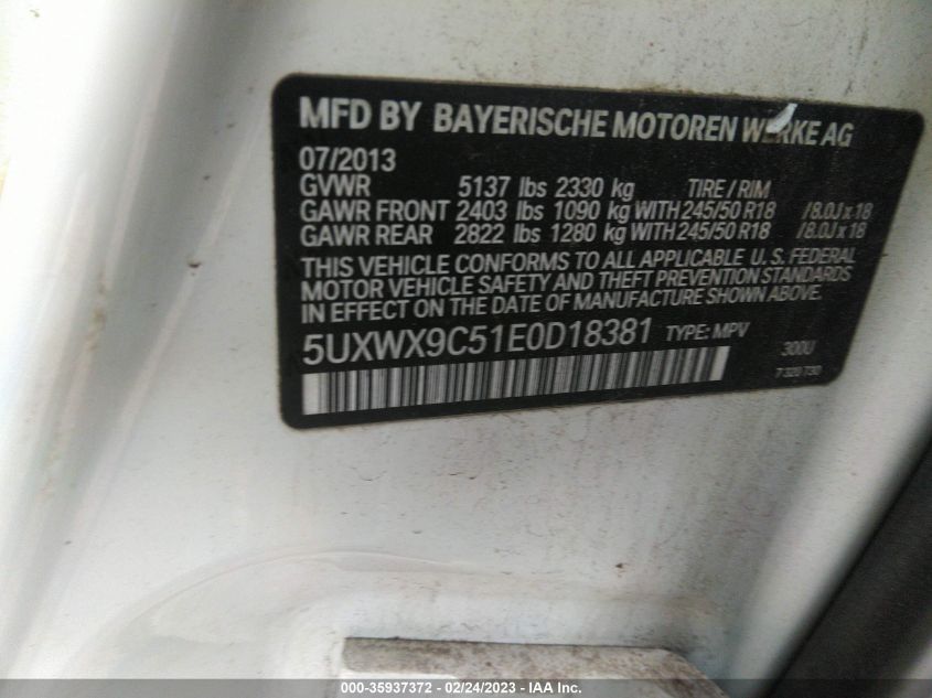 2014 BMW X3 XDRIVE28I - 5UXWX9C51E0D18381