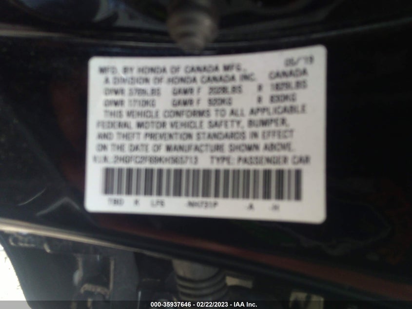 VIN 2HGFC2F69KH565713 2019 HONDA CIVIC SEDAN LX