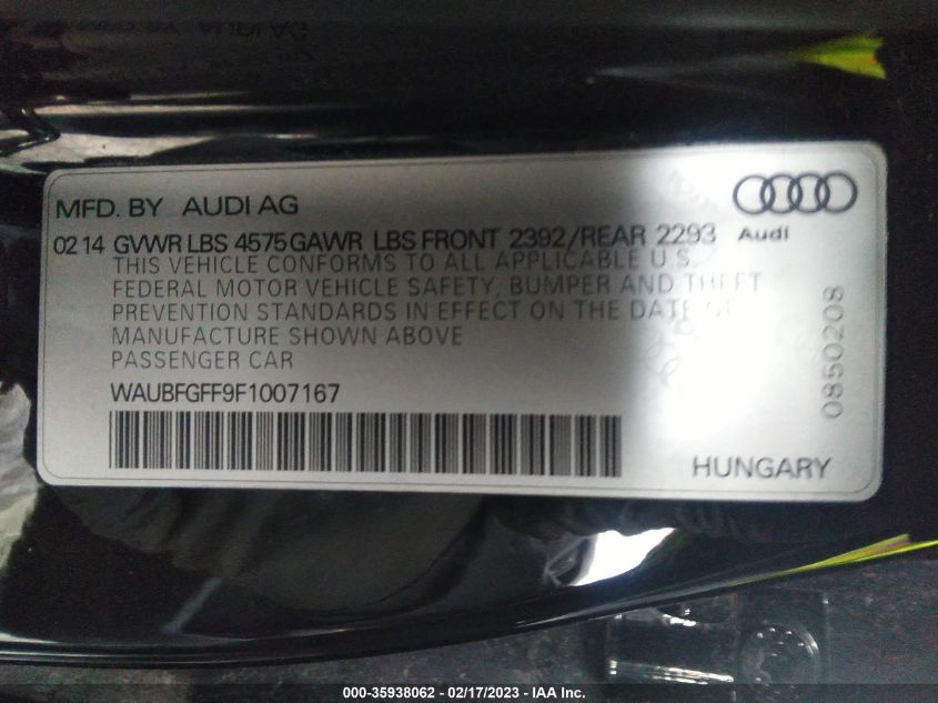2015 AUDI S3/A3 2.0T PREMIUM - WAUBFGFF9F1007167