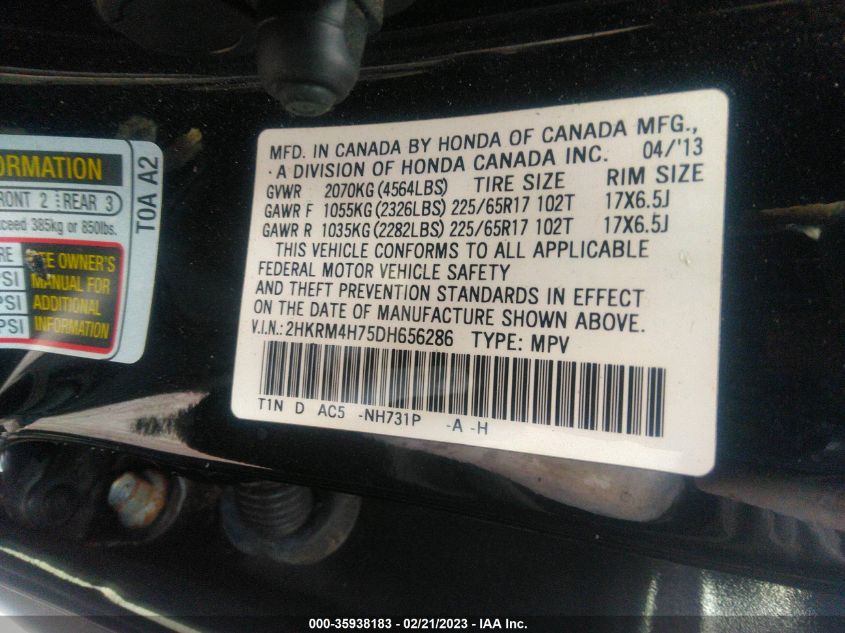 2013 HONDA CR-V EX-L - 2HKRM4H75DH656286