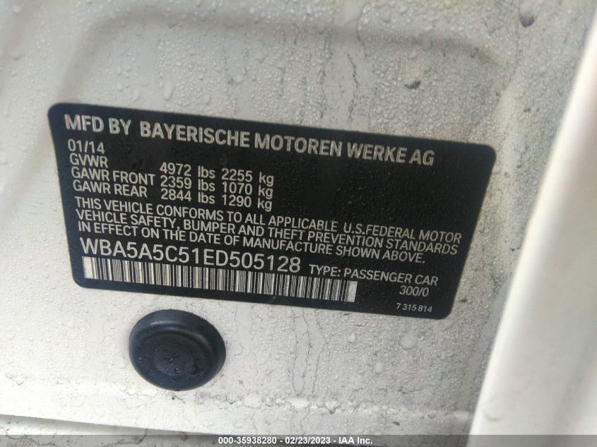 2014 BMW 5 SERIES 528I - WBA5A5C51ED505128