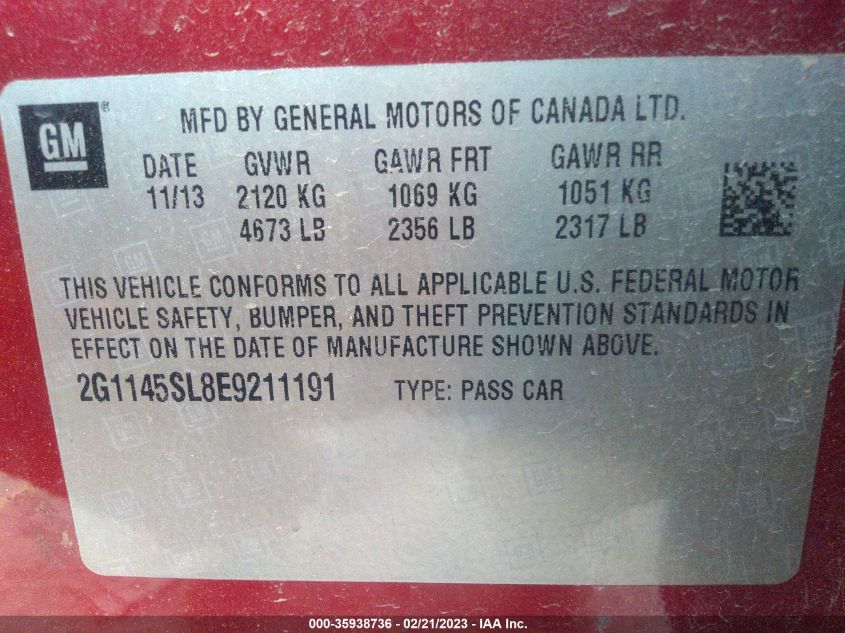 2014 CHEVROLET IMPALA LTZ - 2G1145SL8E9211191