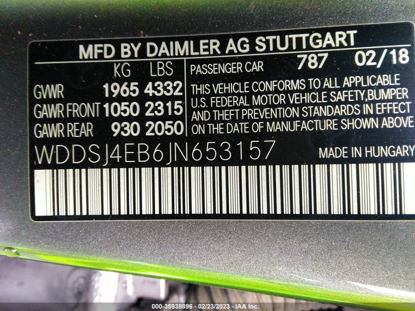 VIN WDDSJ4EB6JN653157 2018 MERCEDES-BENZ CLA CLA 250