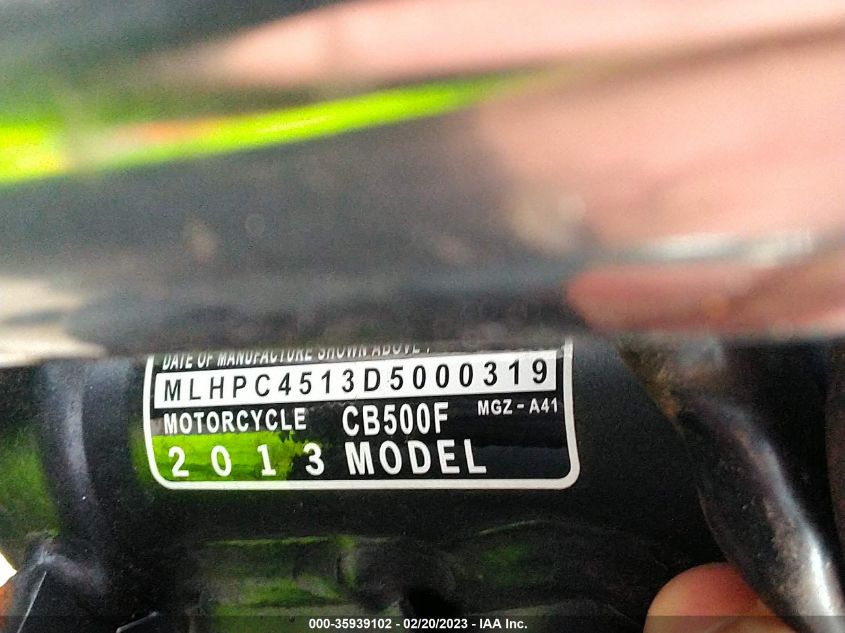 2013 HONDA CB500 F MLHPC4513D5000319