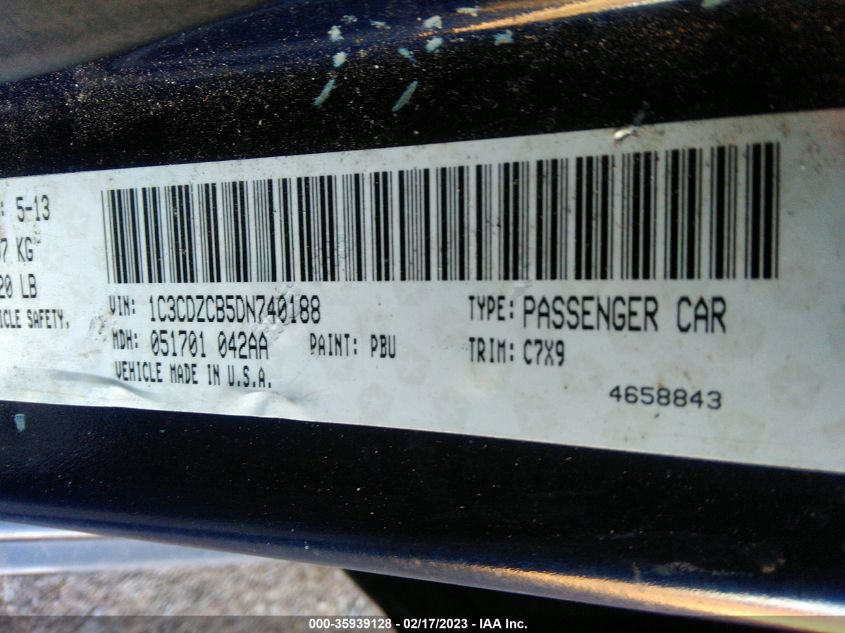 2013 DODGE AVENGER SXT 1C3CDZCB5DN740188