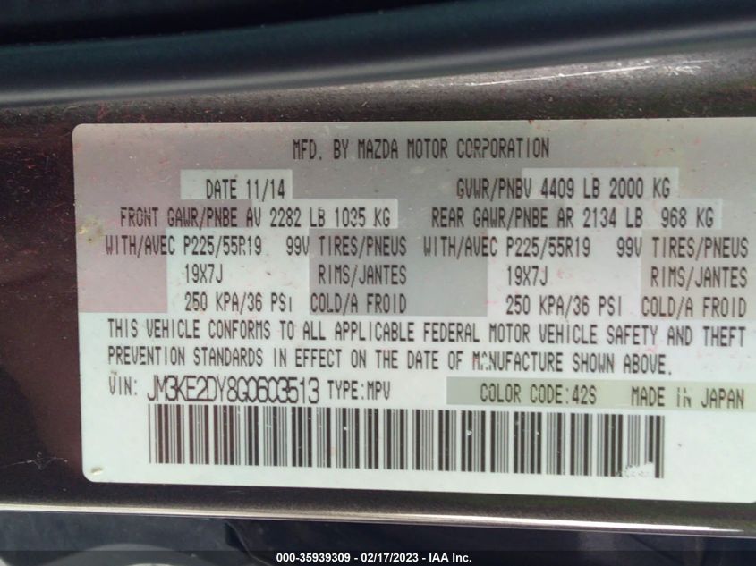 2016 MAZDA CX-5 GRAND TOURING JM3KE2DY8G0603513
