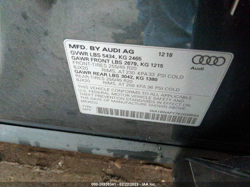 WA1BNAFY7K2039554 2019 AUDI Q5, photo no. 9