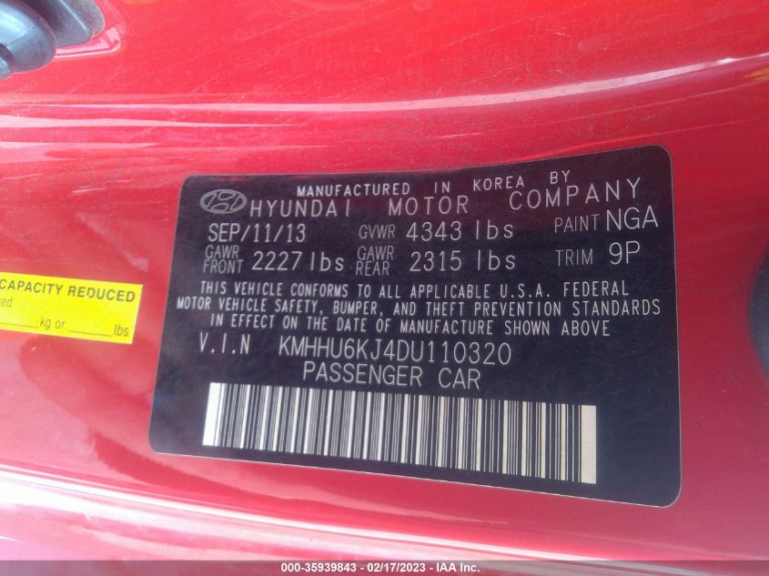 2013 HYUNDAI GENESIS COUPE 3.8 TRACK KMHHU6KJ4DU110320