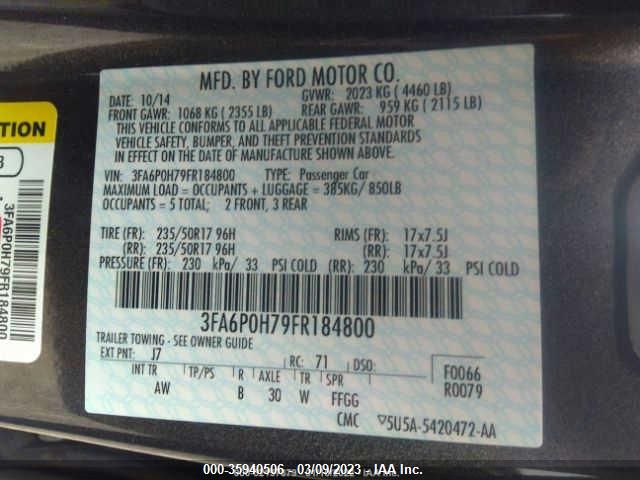 2015 FORD FUSION SE 3FA6P0H79FR184800