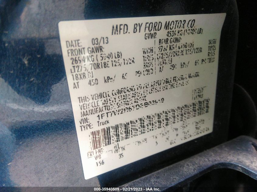 2013 FORD SUPER DUTY F-250 SRW XL/XLT/LARIAT - 1FT7W2B67DEB03919