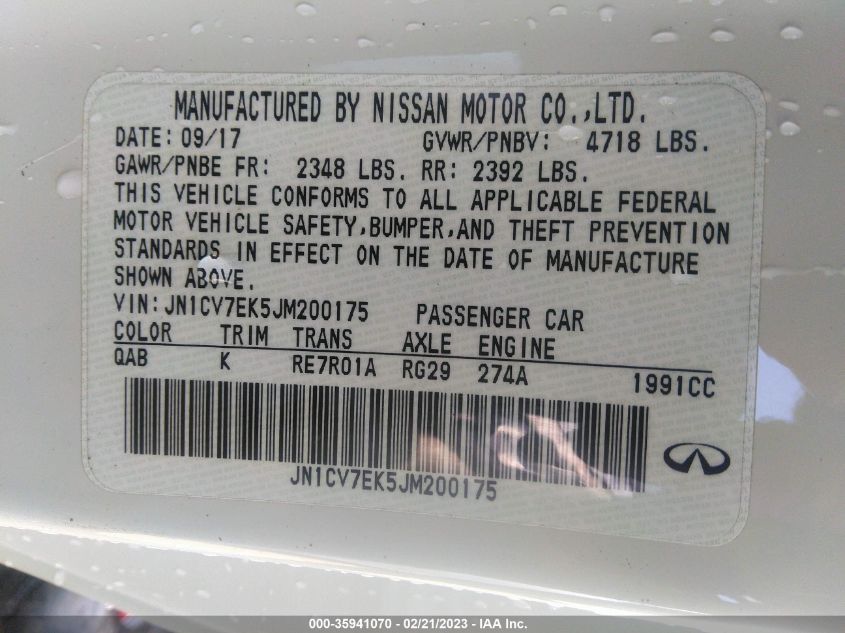 2018 INFINITI Q60 2.0T LUXE JN1CV7EK5JM200175