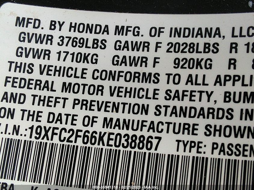 2019 HONDA CIVIC SEDAN LX - 19XFC2F66KE038867