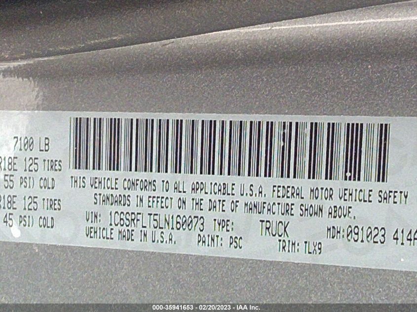 2020 RAM 1500 REBEL - 1C6SRFLT5LN160073