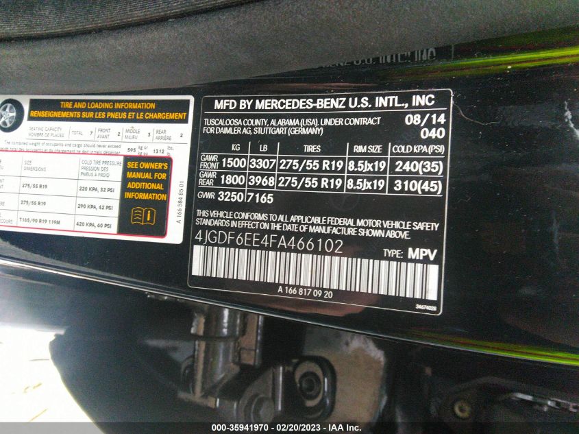 2015 MERCEDES-BENZ GL-CLASS GL 450 4JGDF6EE4FA466102