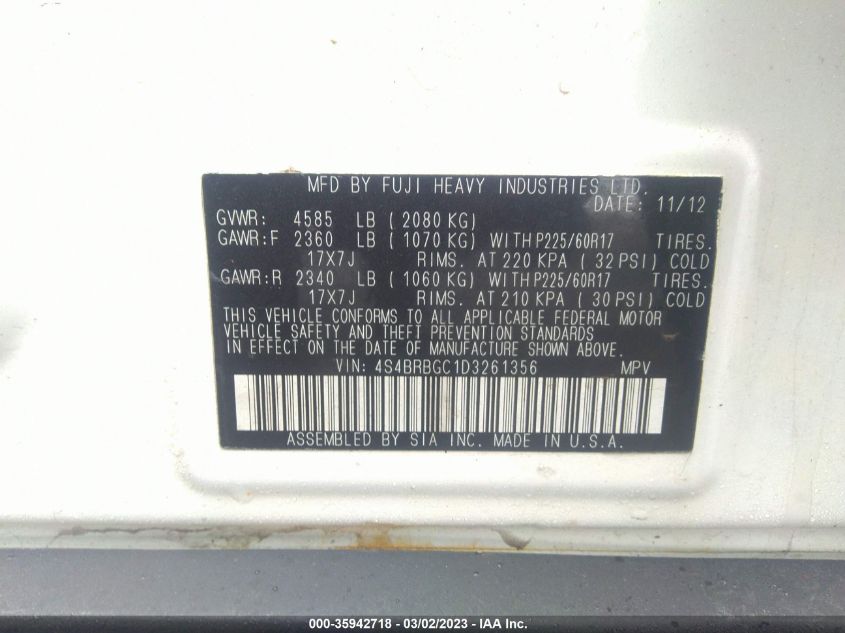 2013 SUBARU OUTBACK 2.5I PREMIUM - 4S4BRBGC1D3261356