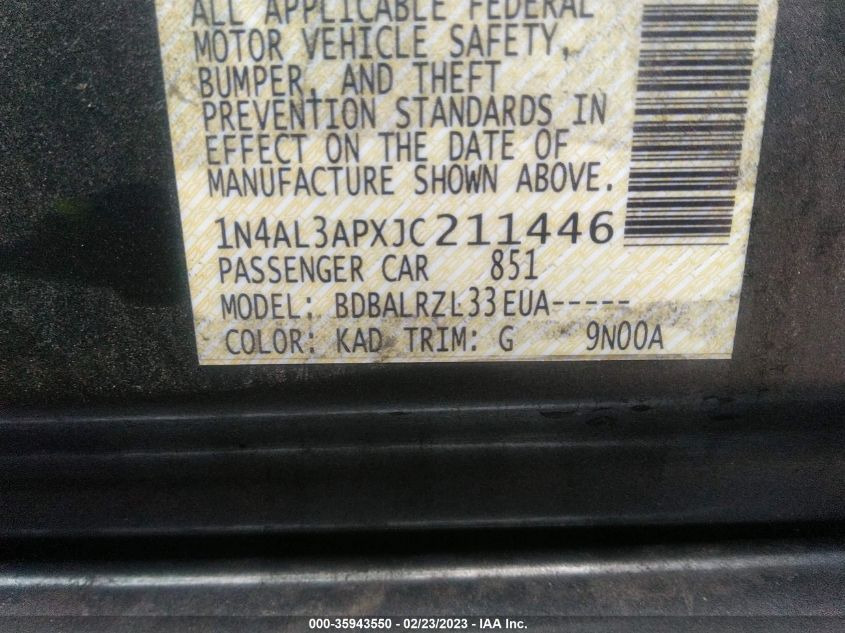 2018 NISSAN ALTIMA 2.5 SL - 1N4AL3APXJC211446