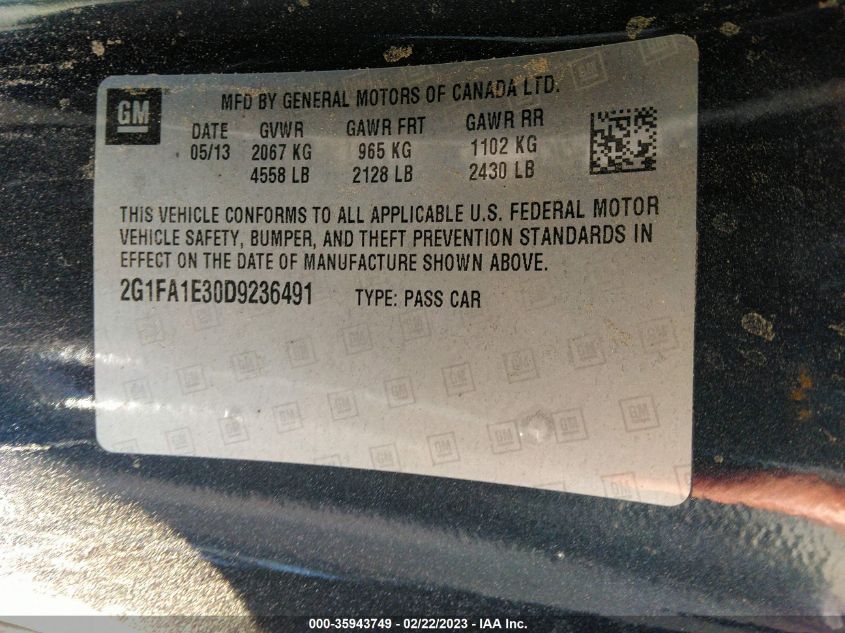 2013 CHEVROLET CAMARO LS - 2G1FA1E30D9236491