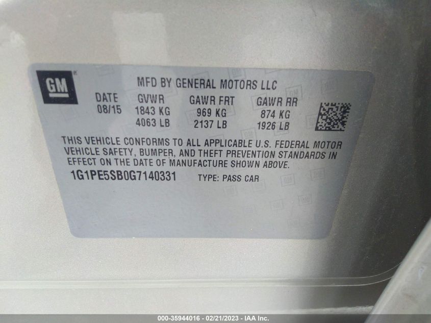 2016 CHEVROLET CRUZE LIMITED LT - 1G1PE5SB0G7140331