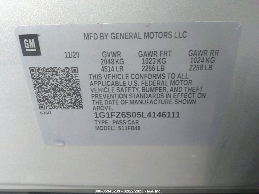 2020 CHEVROLET BOLT EV PREMIER - 1G1FZ6S05L4146111