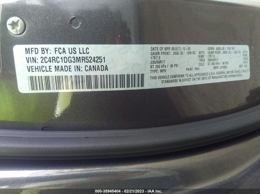 2021 CHRYSLER VOYAGER LXI - 2C4RC1DG3MR524251
