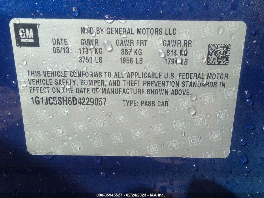 2013 CHEVROLET SONIC LT - 1G1JC5SH6D4229057