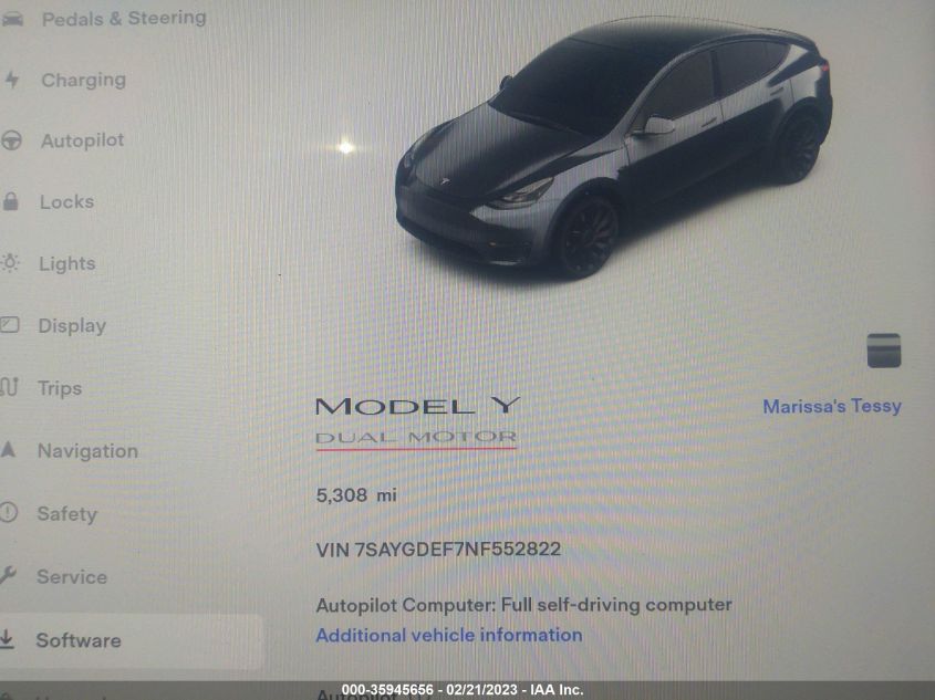 2022 TESLA MODEL Y - 7SAYGDEF7NF552822