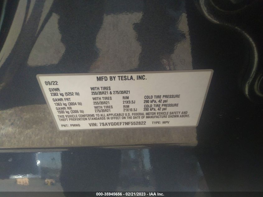2022 TESLA MODEL Y - 7SAYGDEF7NF552822
