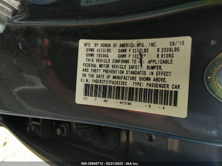 2015 HONDA ACCORD SEDAN LX - 1HGCR2F37FA262392