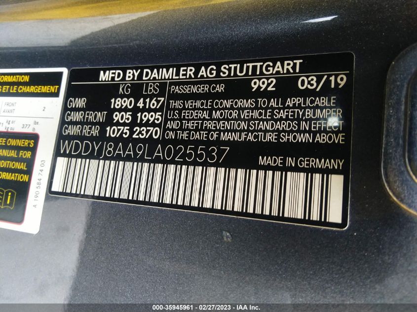 2020 MERCEDES-BENZ AMG GT AMG GT C WDDYJ8AA9LA025537