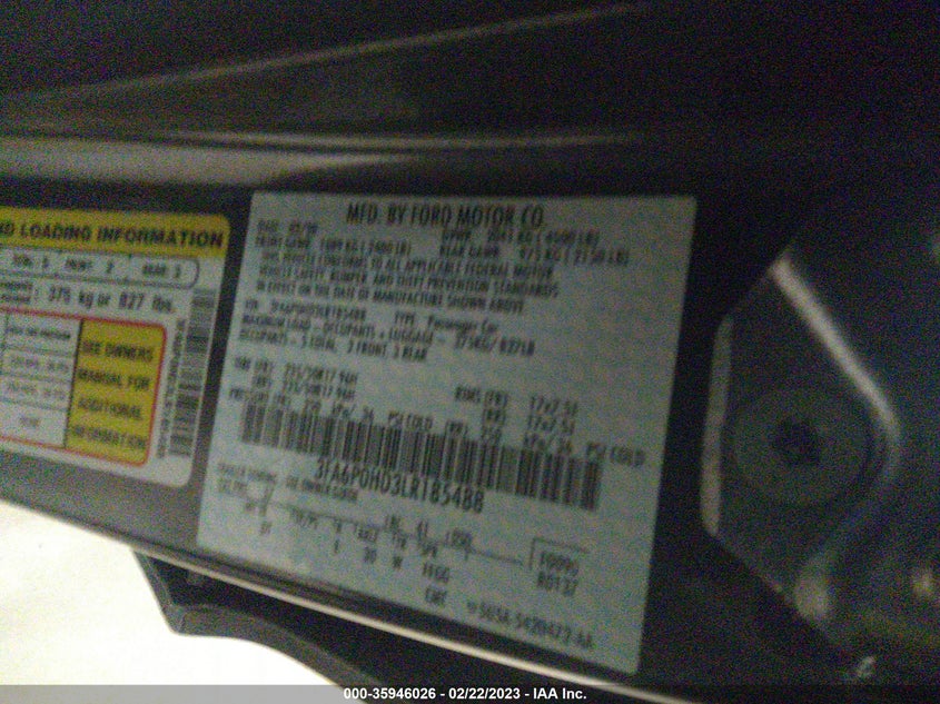 VIN 3FA6P0HD3LR185488 2020 FORD FUSION SE