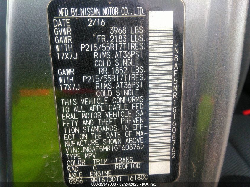 2016 NISSAN JUKE S - JN8AF5MR1GT608762