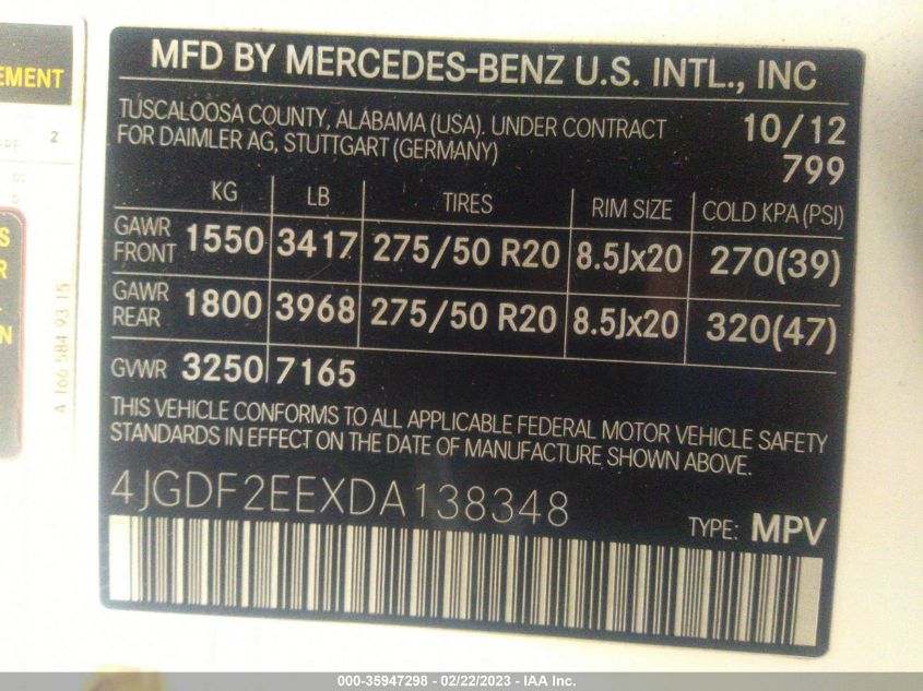 2013 MERCEDES-BENZ GL-CLASS GL 350 BLUETEC 4JGDF2EEXDA138348