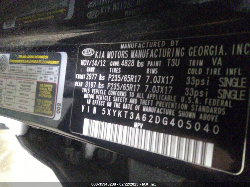 2013 KIA SORENTO LX - 5XYKT3A62DG405040
