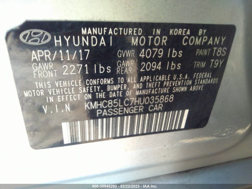 2017 HYUNDAI IONIQ HYBRID LIMITED - KMHC85LC7HU035868