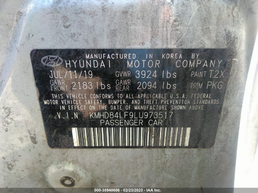2020 HYUNDAI ELANTRA VALUE EDITION - KMHD84LF9LU973517