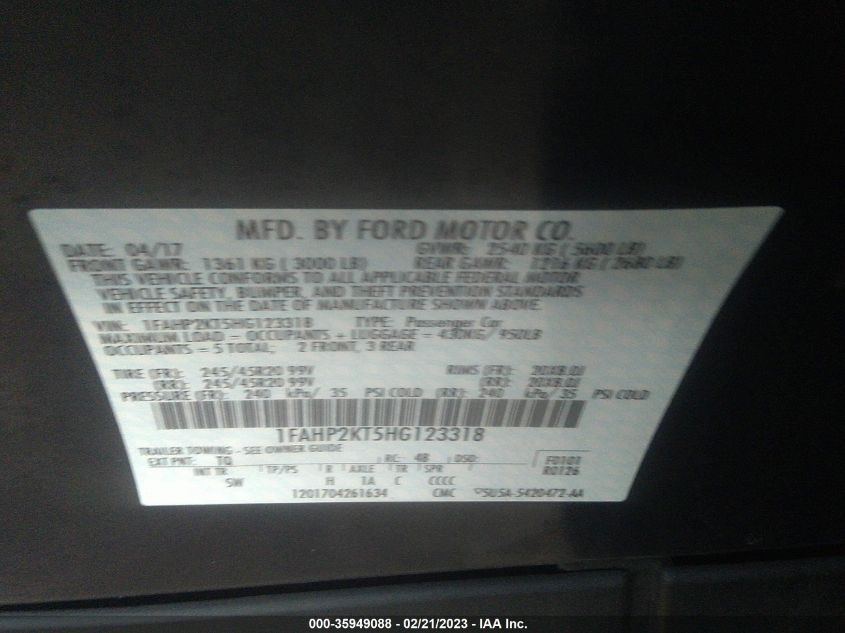 2017 FORD TAURUS SHO - 1FAHP2KT5HG123318