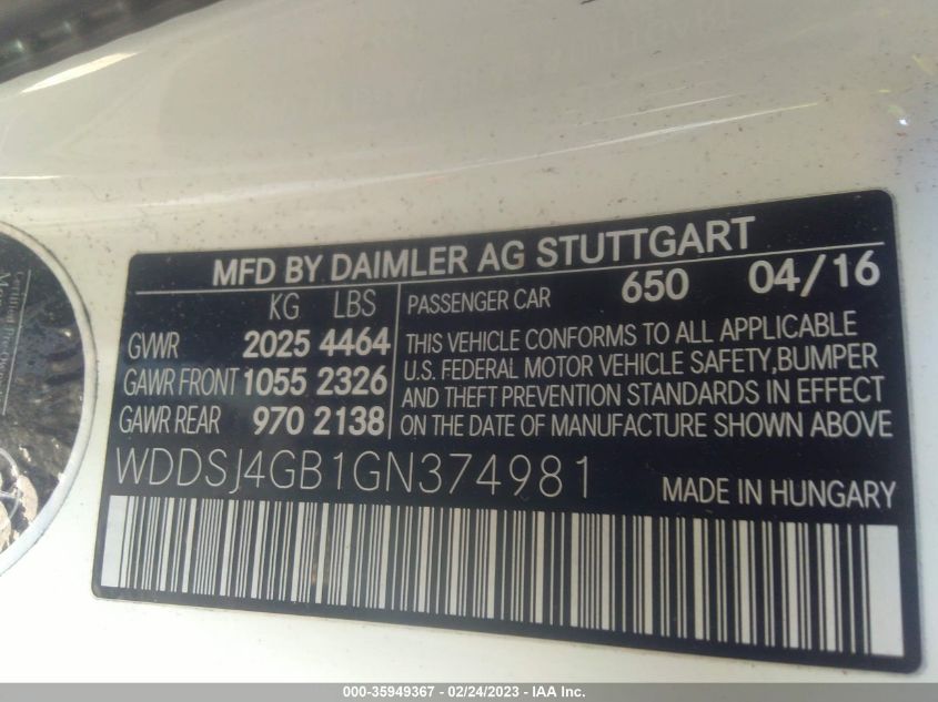2016 MERCEDES-BENZ CLA CLA 250 - WDDSJ4GB1GN374981