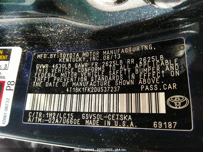2013 TOYOTA CAMRY SE/XLE - 4T1BK1FK2DU537237