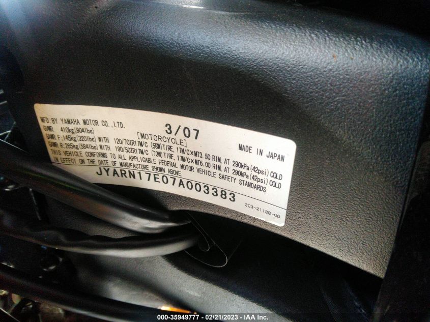 2007 YAMAHA FZ1 S JYARN17E07A003383