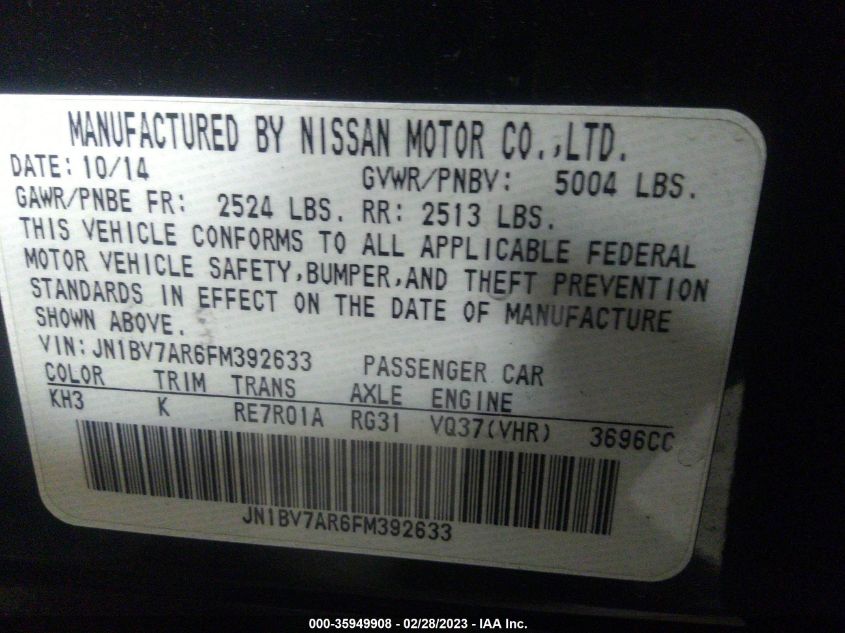 2015 INFINITI Q50 SPORT - JN1BV7AR6FM392633