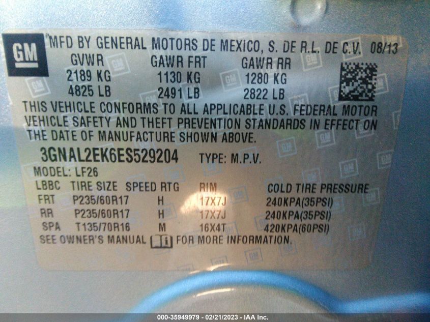 2014 CHEVROLET CAPTIVA SPORT FLEET LS - 3GNAL2EK6ES529204