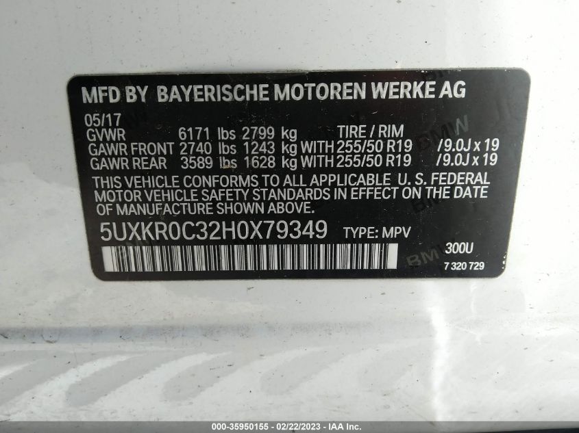 5UXKR0C32H0X79349 2017 BMW X5, photo no. 9